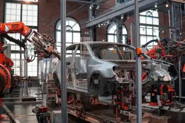 Modern car dealership showroom with new vehicles